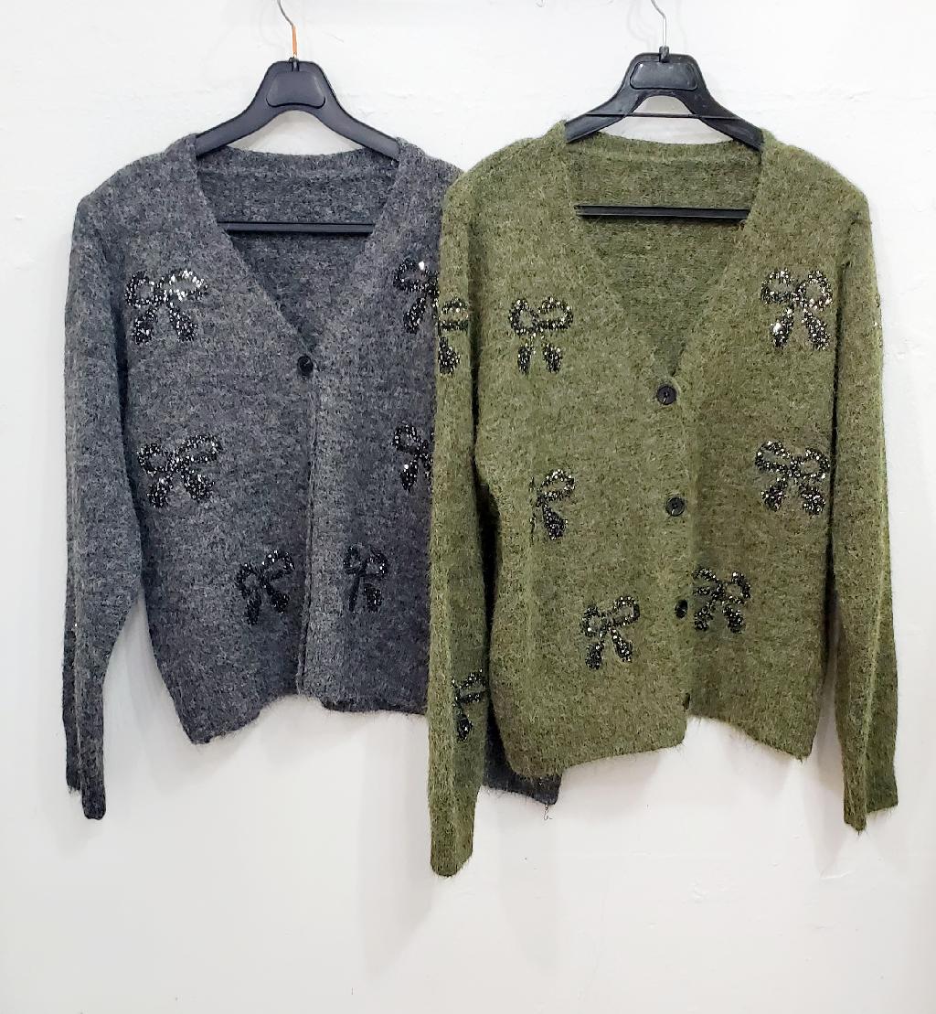 작은리본스팽글브이가디건