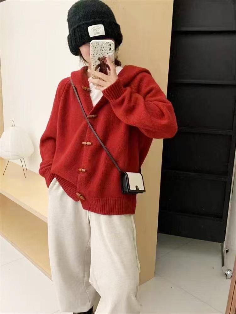 떡볶이단추후드니트가디건