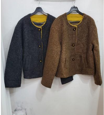 부클배색라운드자켓+퍼머플러