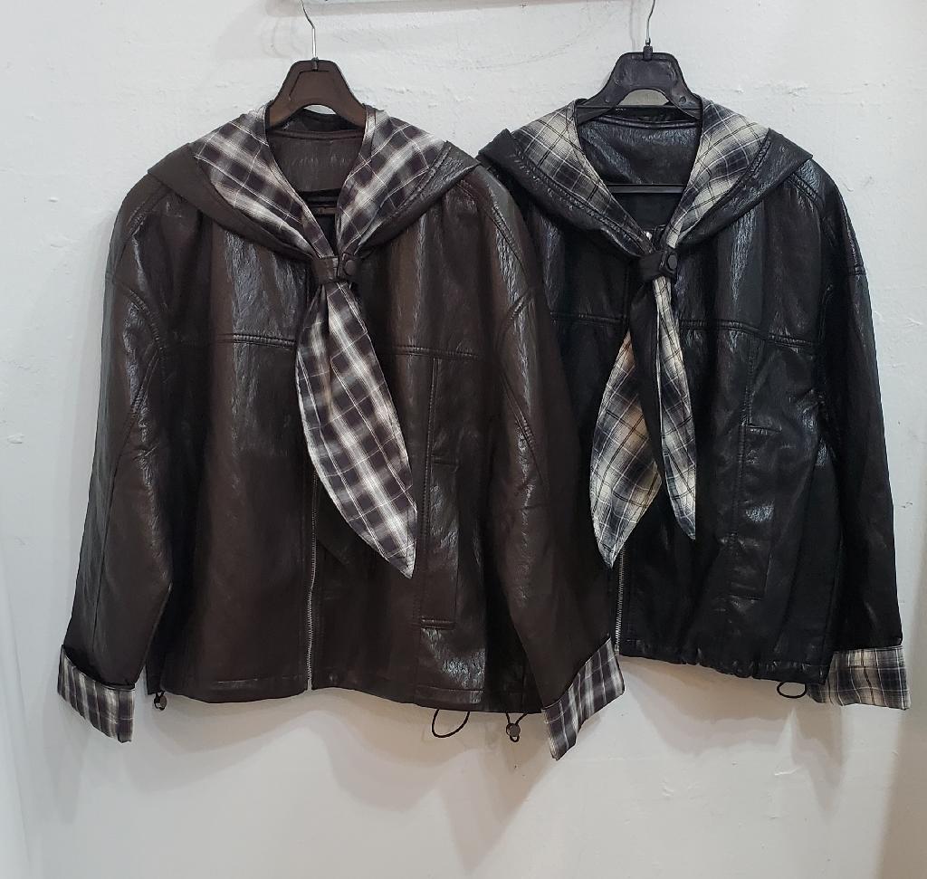 체크배색레자자켓