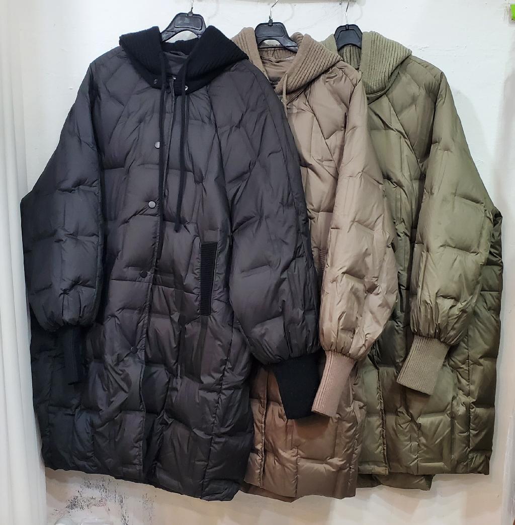 후드니트소매시보리오리털패딩