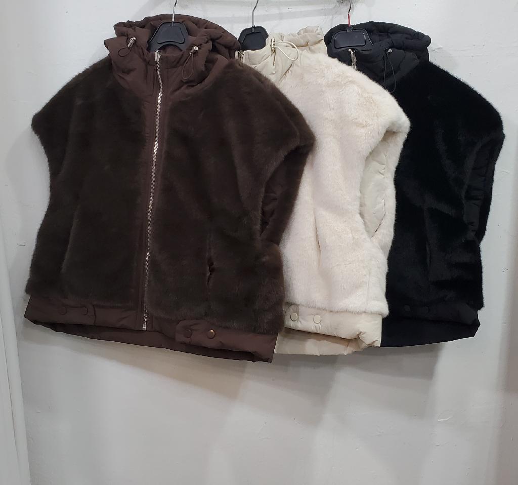 리버시블밍크후드스트링지퍼조끼