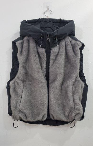 (그레이)앞페이크밍크패딩후드조끼