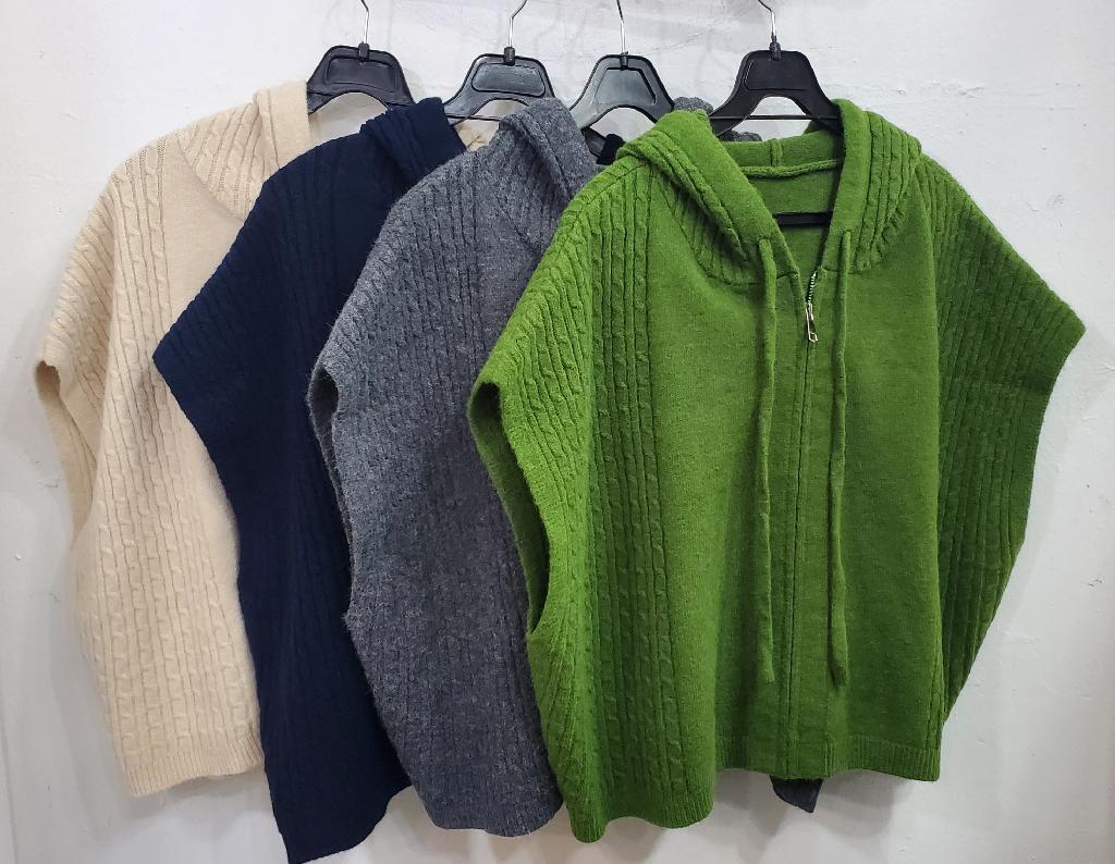 소매케이블드롭후드지퍼조끼