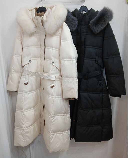 폭스후드배색오리털롱패딩