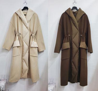 오리털울배색후드롱코트