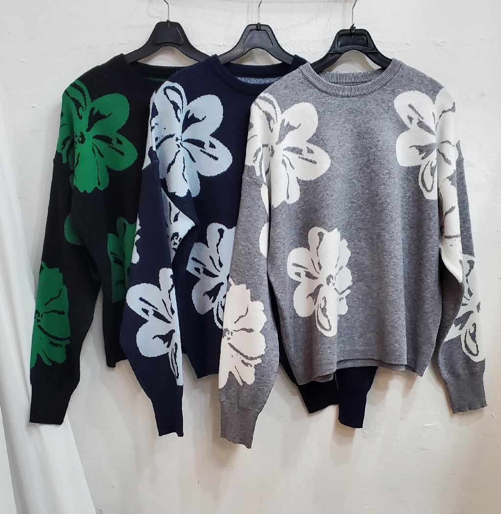 꽃나염라운드니트