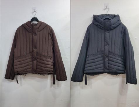 스트라이프퀼팅자수후드패딩