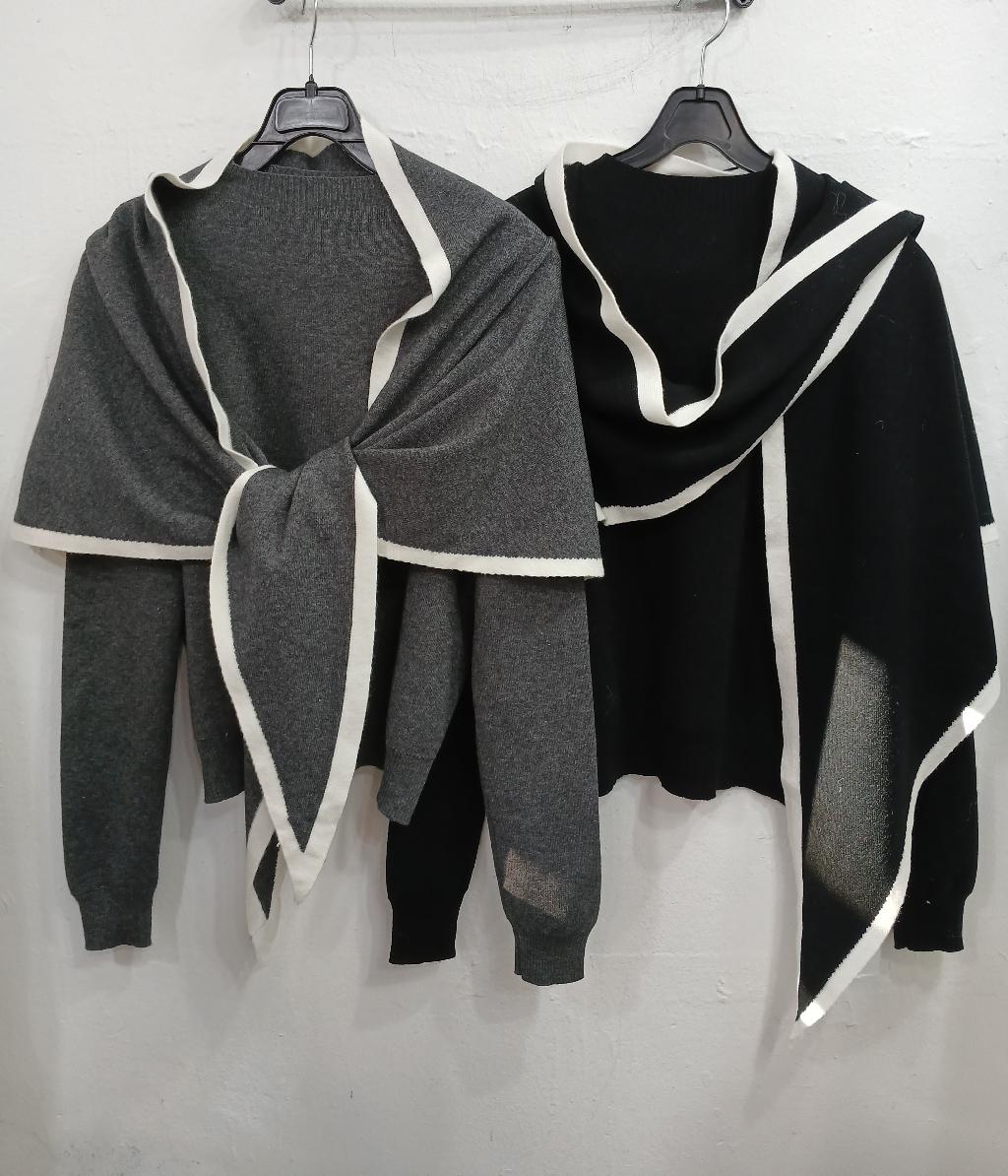 끝단배색 숄세트 니트티