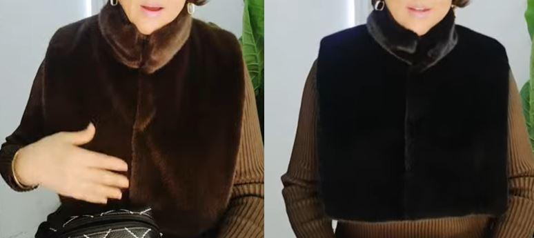 (후크단추)하이넥카라페이크퍼밍크조끼