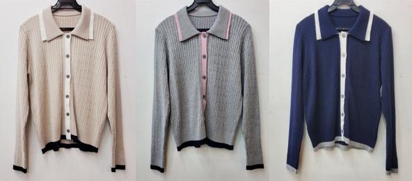 이중카라배색미니꽈가디건