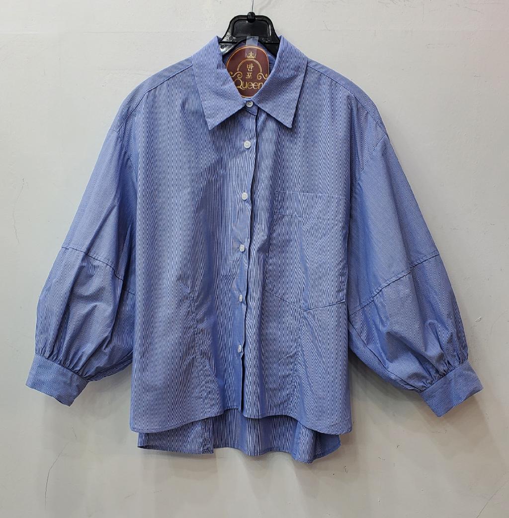 블루두줄퍼프면남방