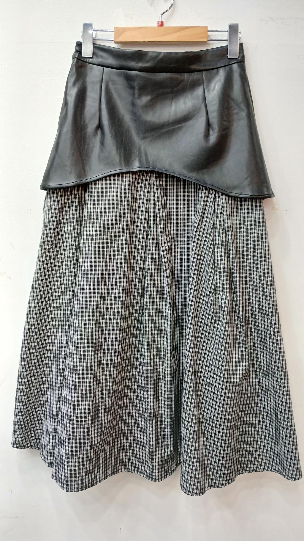 블랙레더체크배색스커트
