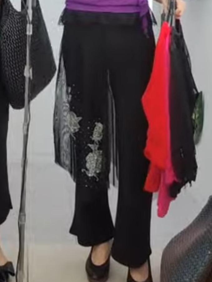 큐빅장미망사랩치마바지