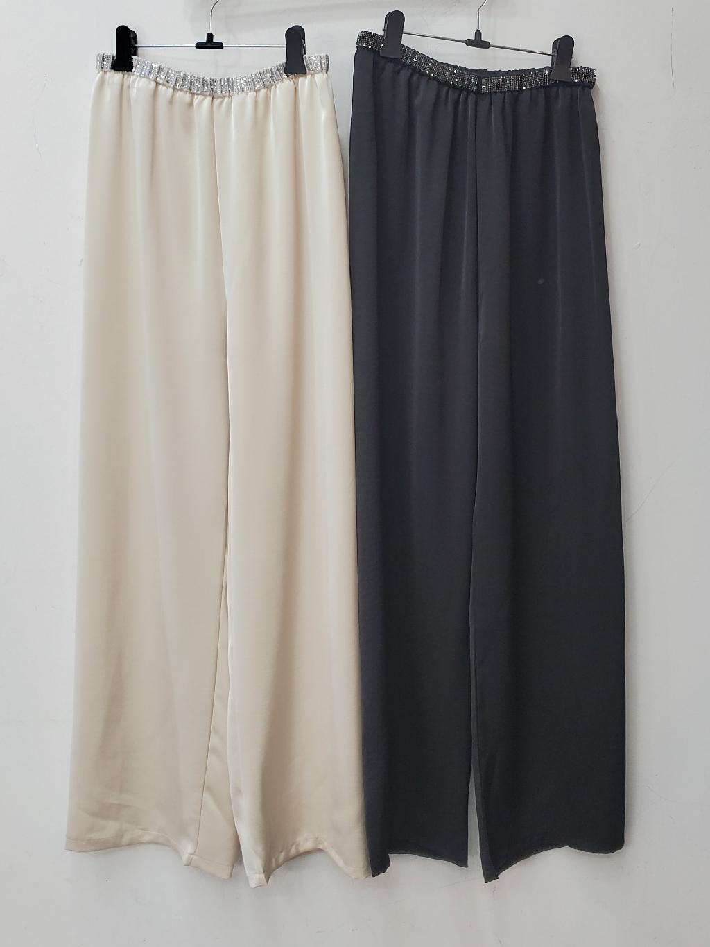 허리큐빅밴딩실크바지